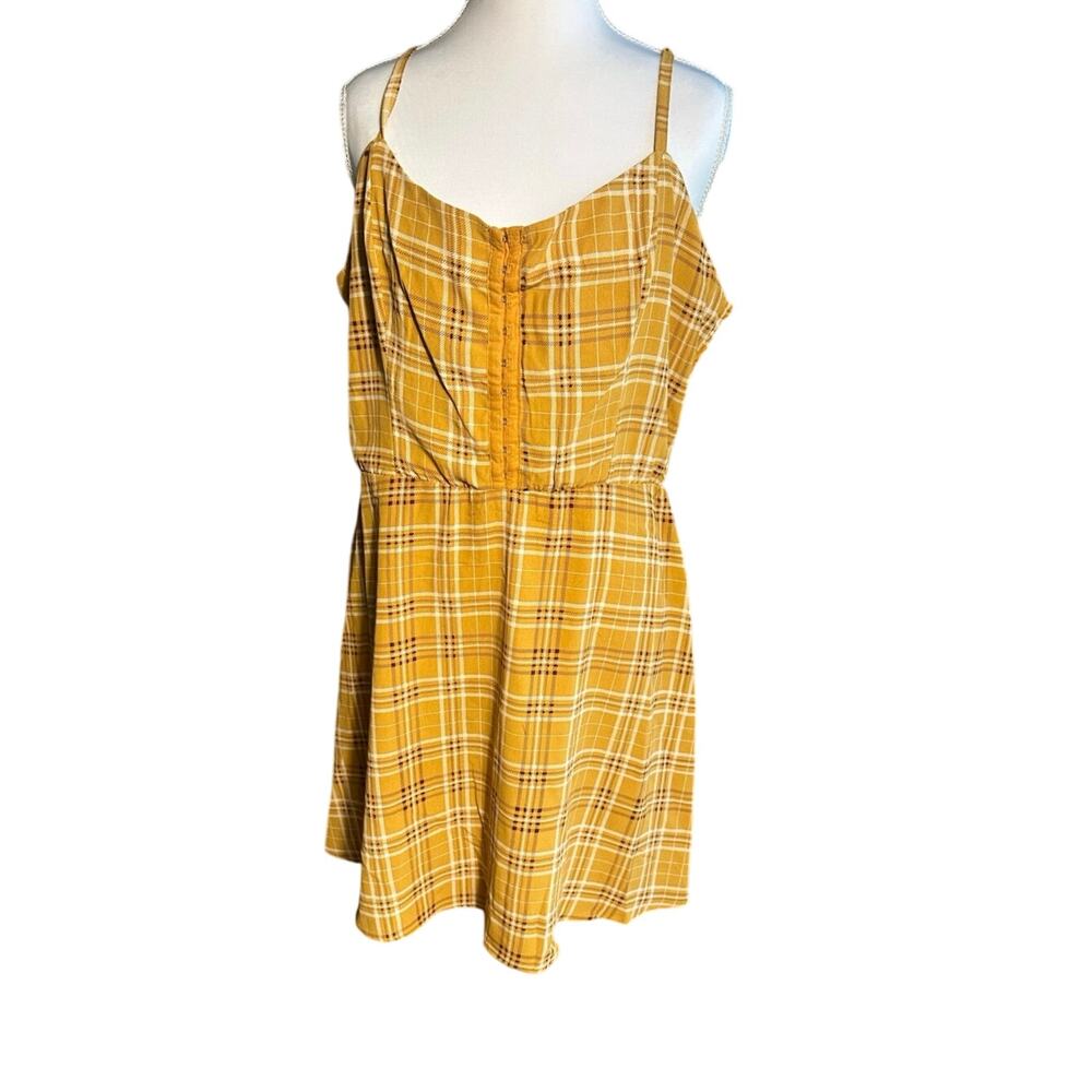 Lily Rose Y2K Large Yellow White Plaid Spaghetti Strap Elastic Back Mini Dress